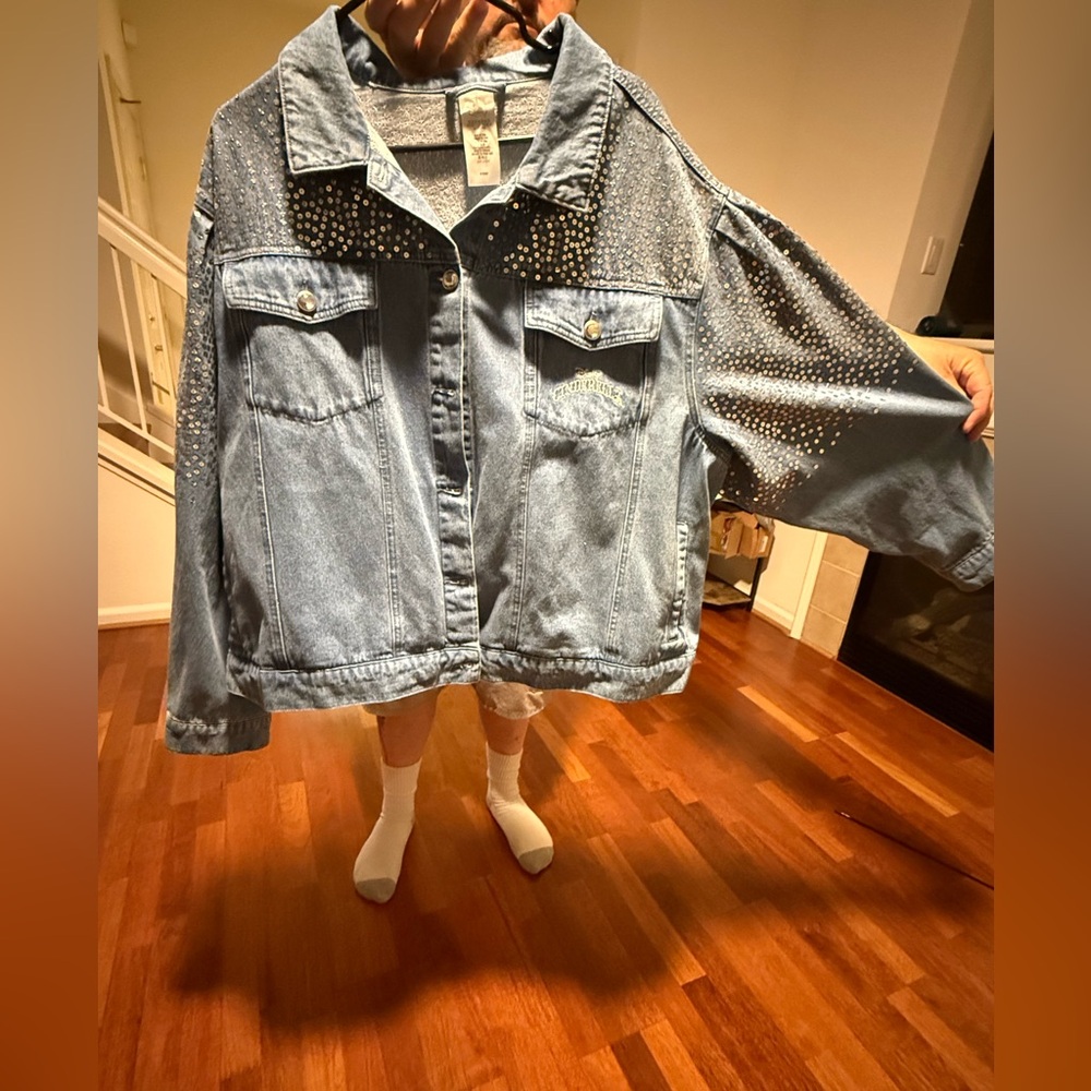 Disney Cinderella 75th anniversary Blue Denim Jacket with Silver “diamond” Studs